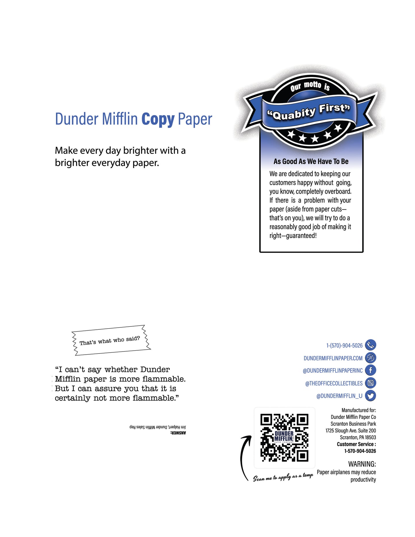 Premium Copy Paper – Dunder Mifflin Paper Co.